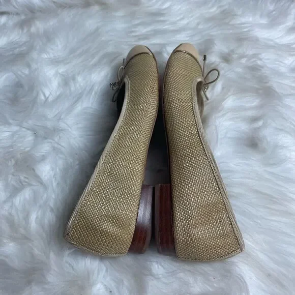 Sam Edelman leather tan and beige Rafia slip on flats bow accent size 8 - Picture 7 of 10